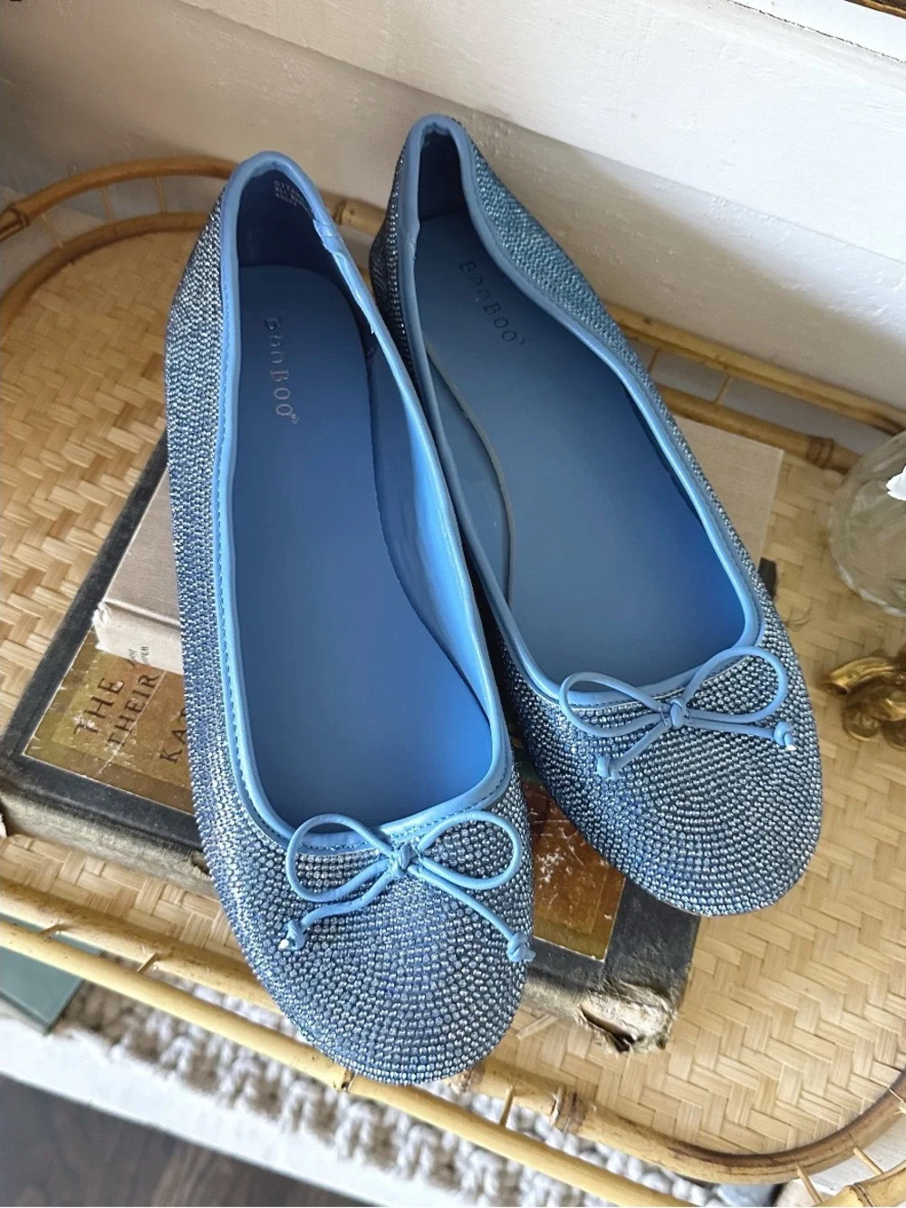 Bamboo, Blue Glam Up Every Step Rhinestone Flats, size 11